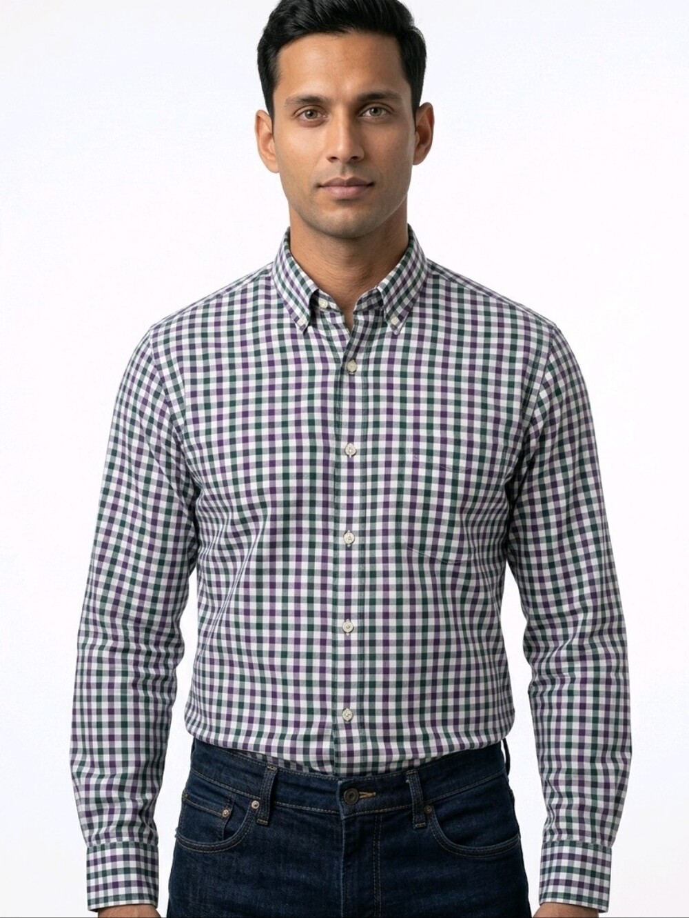 Men's Brooks Brothers Green and Purple Gingham Button-Down Shirt